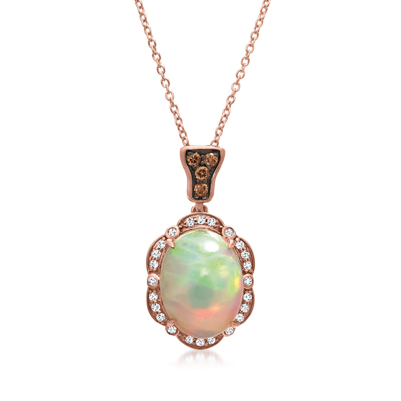 Le Vian Neopolitan opal pendant necklace, rose-gold chain, oval opal with diamond halo
