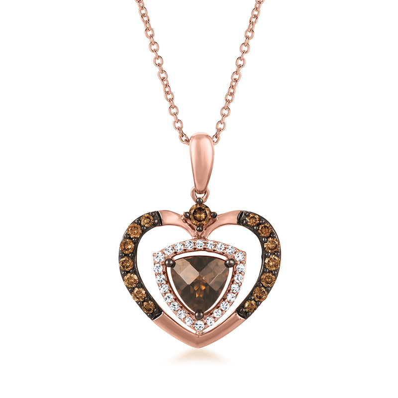 Le Vian heart pendant necklace in rose gold with chocolate quartz and diamond accents