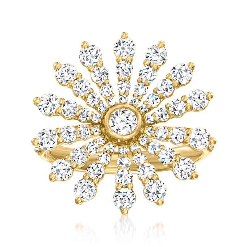 14kt yellow gold diamond flower ring with round brilliant clustered stones