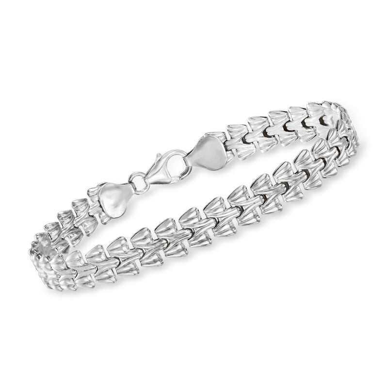Italian sterling silver scalloped-link bracelet with hinged clasp and polished links