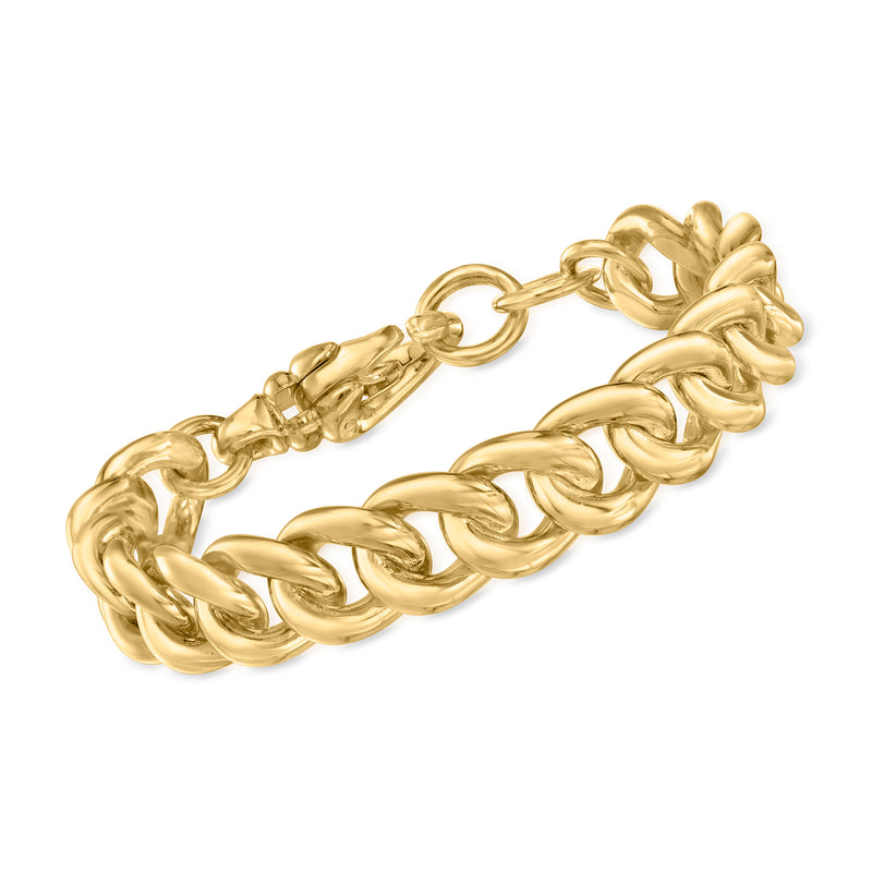 Yellow gold-tone curb-link bracelet with chunky chain links and clasp hardware