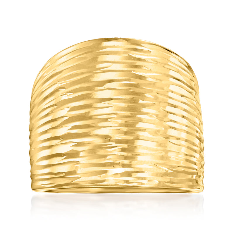Yellow gold dome ring with diamond-cut ridges