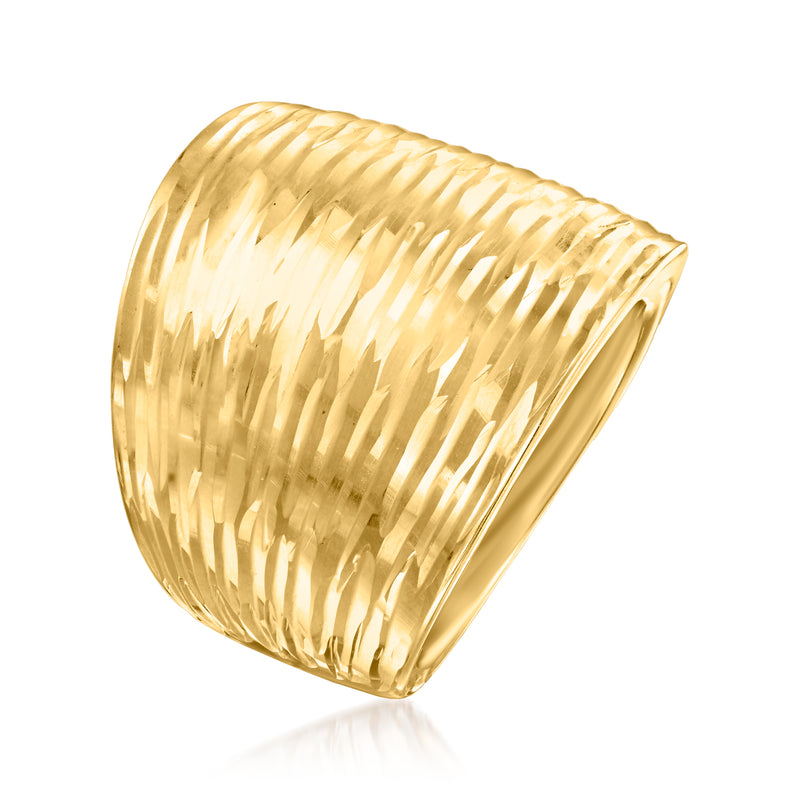 Yellow gold diamond-cut dome ring, angled view