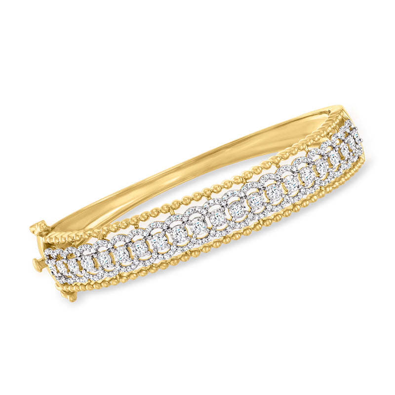18kt gold over sterling bangle bracelet with row of diamond-look stones