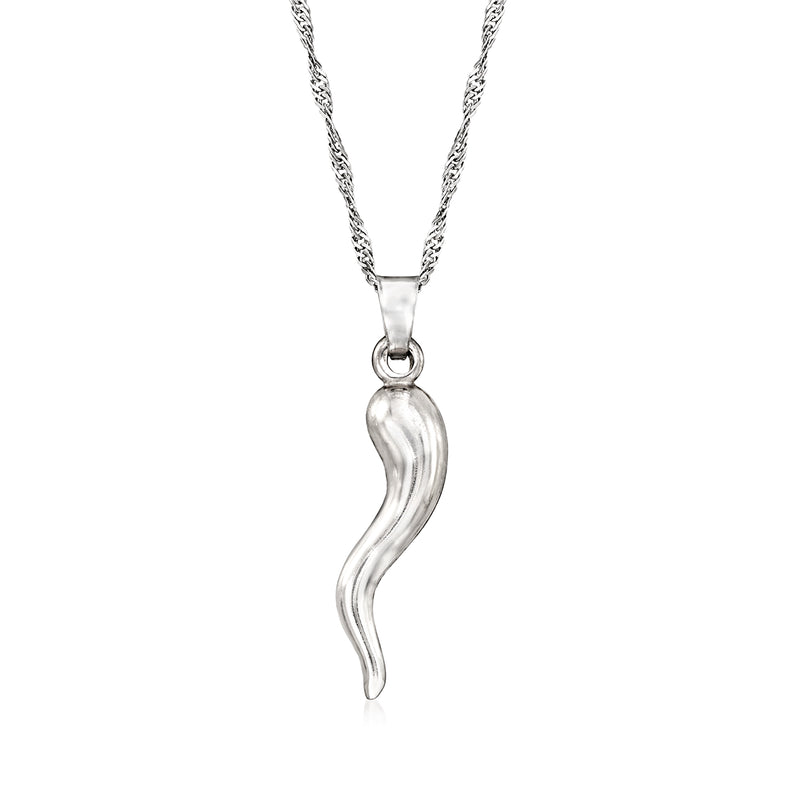 Sterling silver horn pendant necklace with cable chain and loop bail