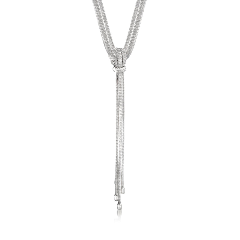 Italian sterling silver two-strand tassel necklace with braided chain and dangling tassel drop