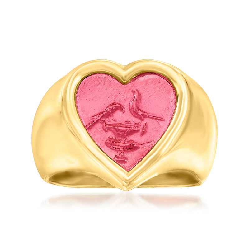 Gold heart ring with red Venetian glass heart centerpiece