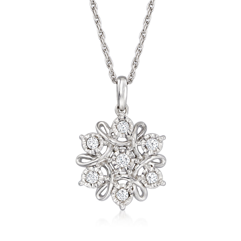 Sterling silver snowflake pendant necklace with round diamond accents