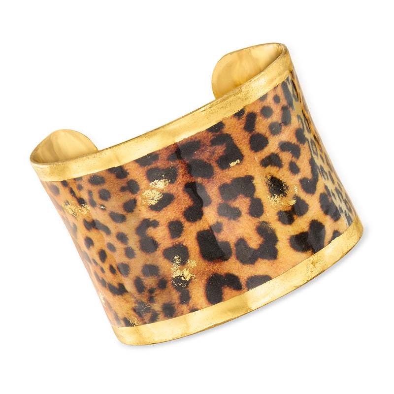 Leopard-print cuff bracelet with 22kt gold leaf trim and painted resin