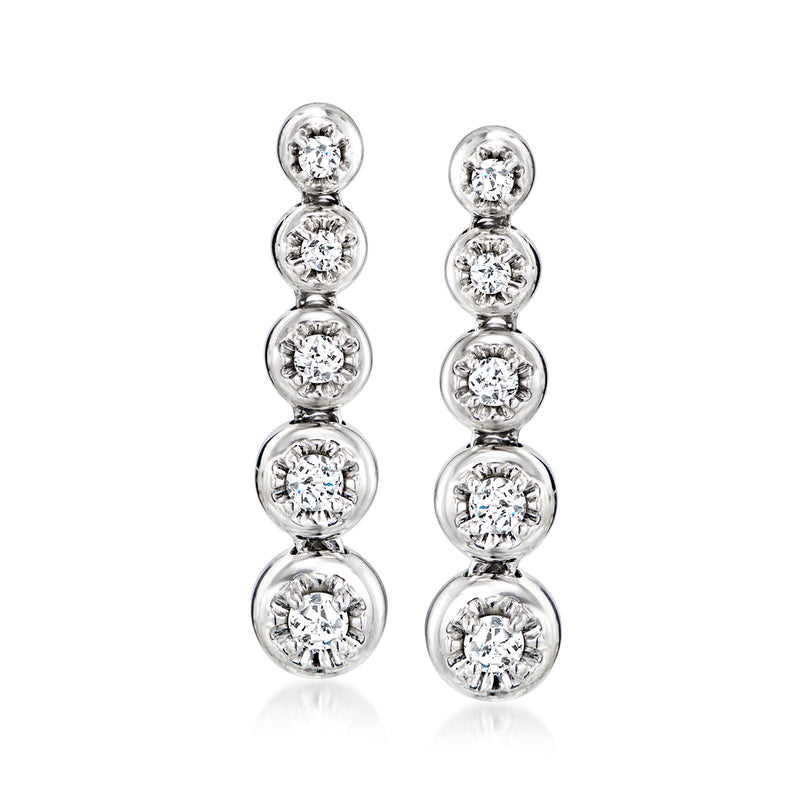 Sterling silver graduated circle drop earrings with five round diamond-like stones