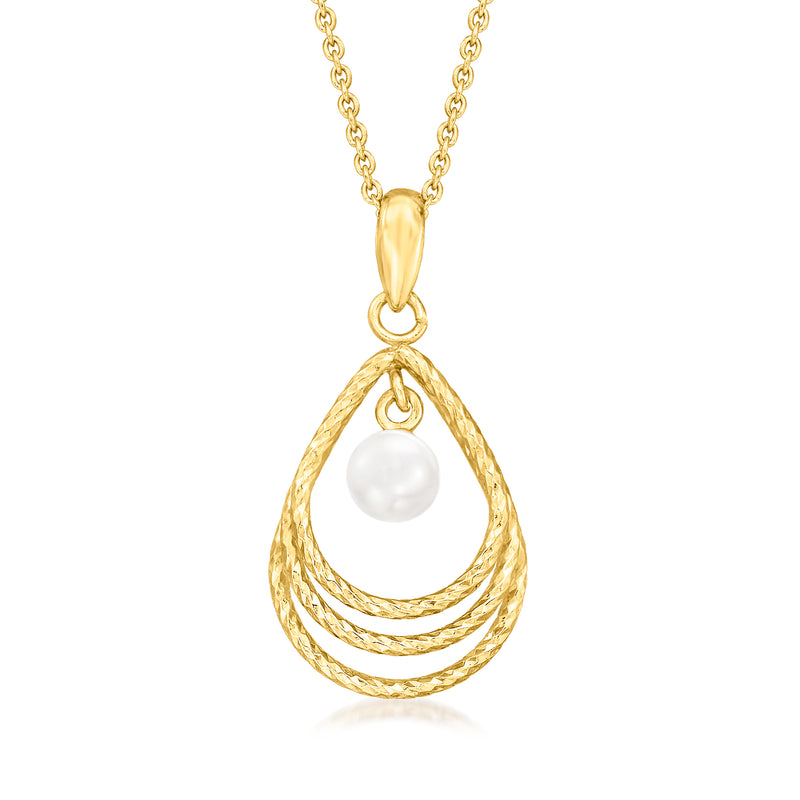 Gold over sterling pearl teardrop pendant necklace with round cultured pearl center