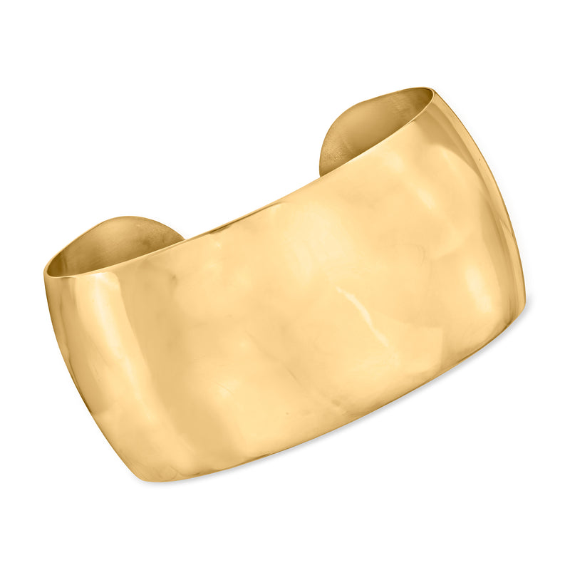Wide gold-tone cuff bracelet with satin center and polished edges