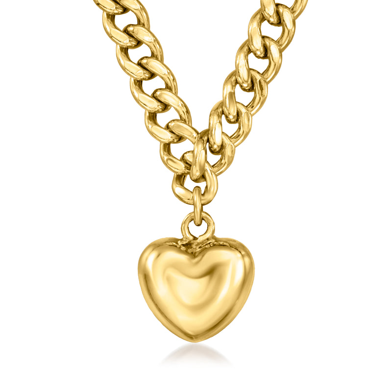 18kt gold over sterling puffed heart pendant on curb-link chain necklace