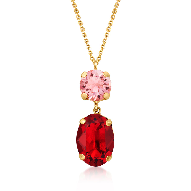 18kt gold over sterling crystal necklace with pink and red oval pendants