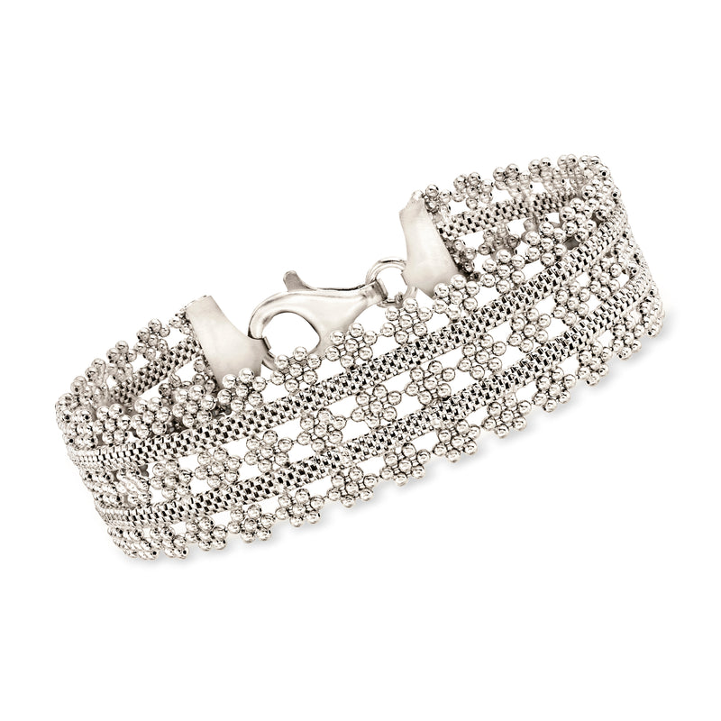 Italian sterling silver multi-row satin bracelet with polished clasp