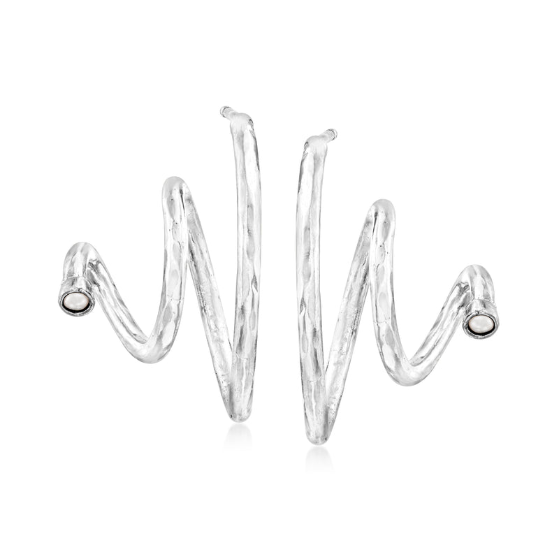 Sterling silver spiral seed pearl stud earrings, small round pearls at posts