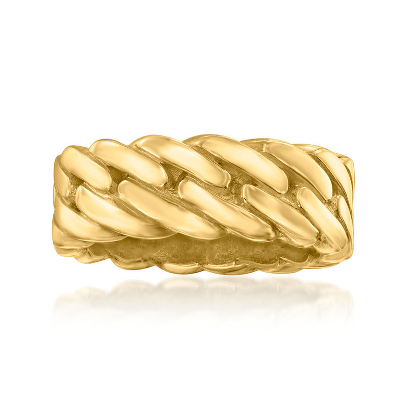 Gold over sterling ring with braided, ridged lined pattern