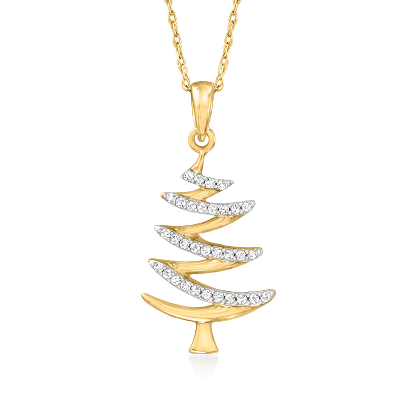 14kt yellow gold diamond tree pendant necklace