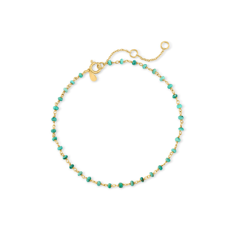 Turquoise bead anklet with 18kt gold over sterling clasp and small heart charm
