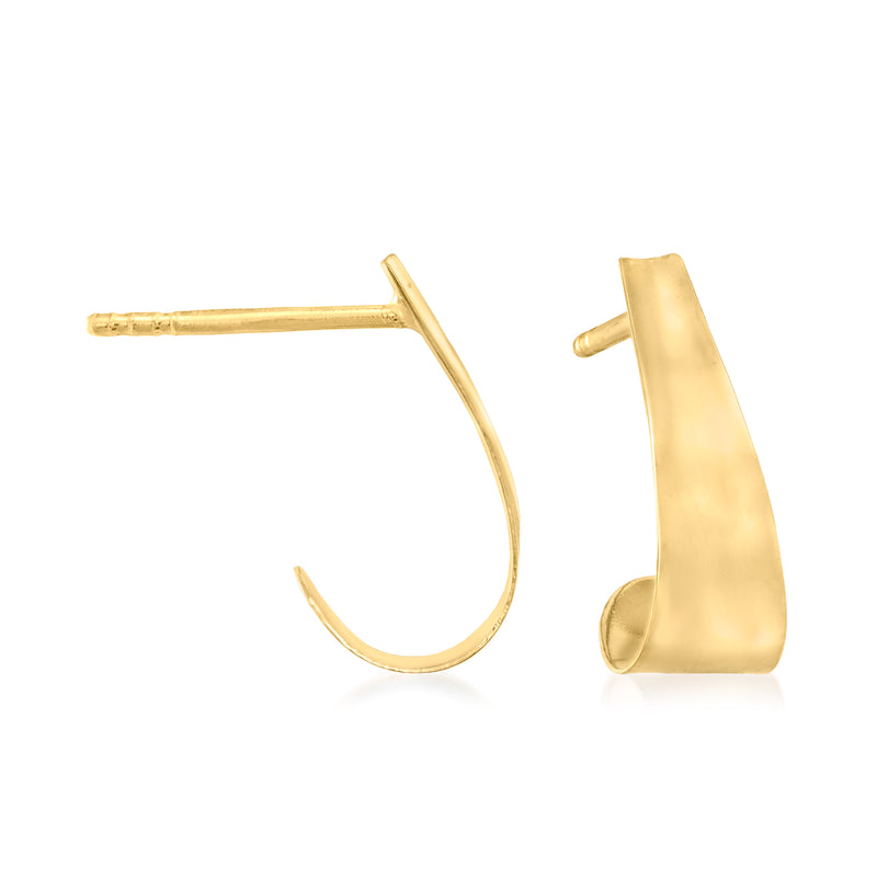 Polished 18kt yellow gold J-hoop earrings with hinged back and stud post