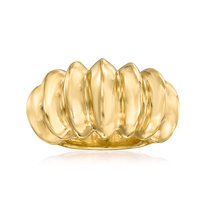 14kt yellow gold grooved ring with rounded ridges, polished finish