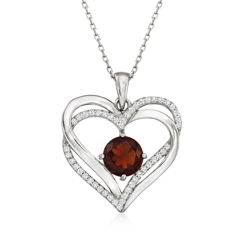 Sterling silver heart pendant necklace with dark red CZ heart