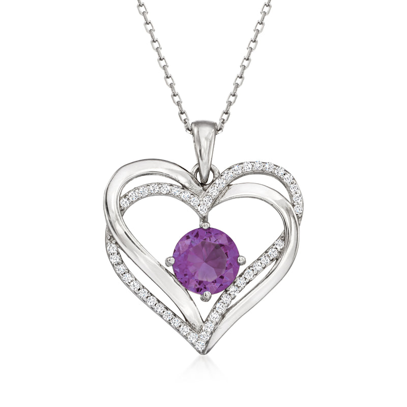 Sterling silver heart pendant necklace with purple CZ heart
