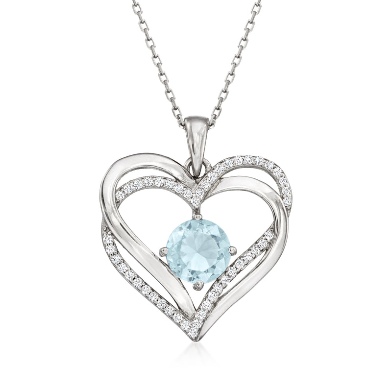 Sterling silver heart pendant necklace with light blue CZ heart