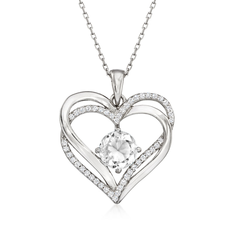 Sterling silver heart pendant necklace with white CZ heart