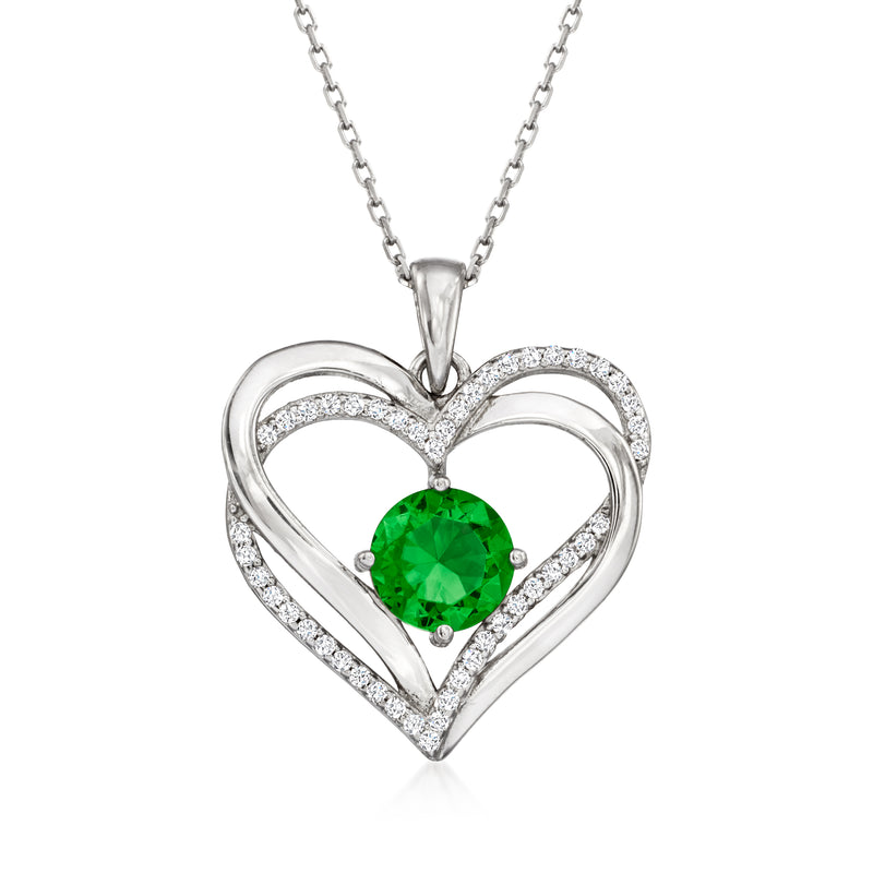 Sterling silver heart pendant necklace with green CZ heart