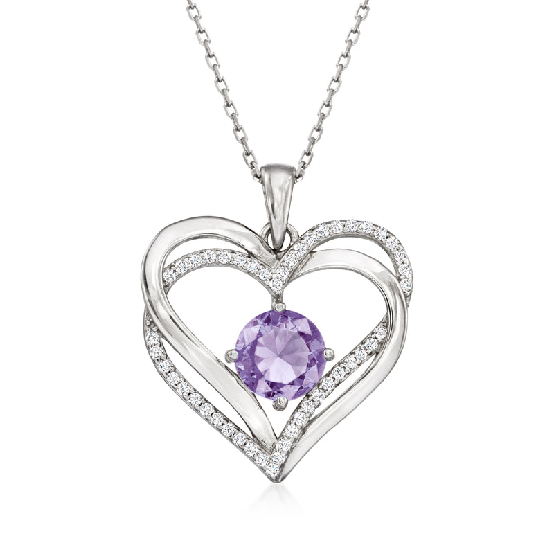 Sterling silver heart pendant necklace with lavender CZ heart