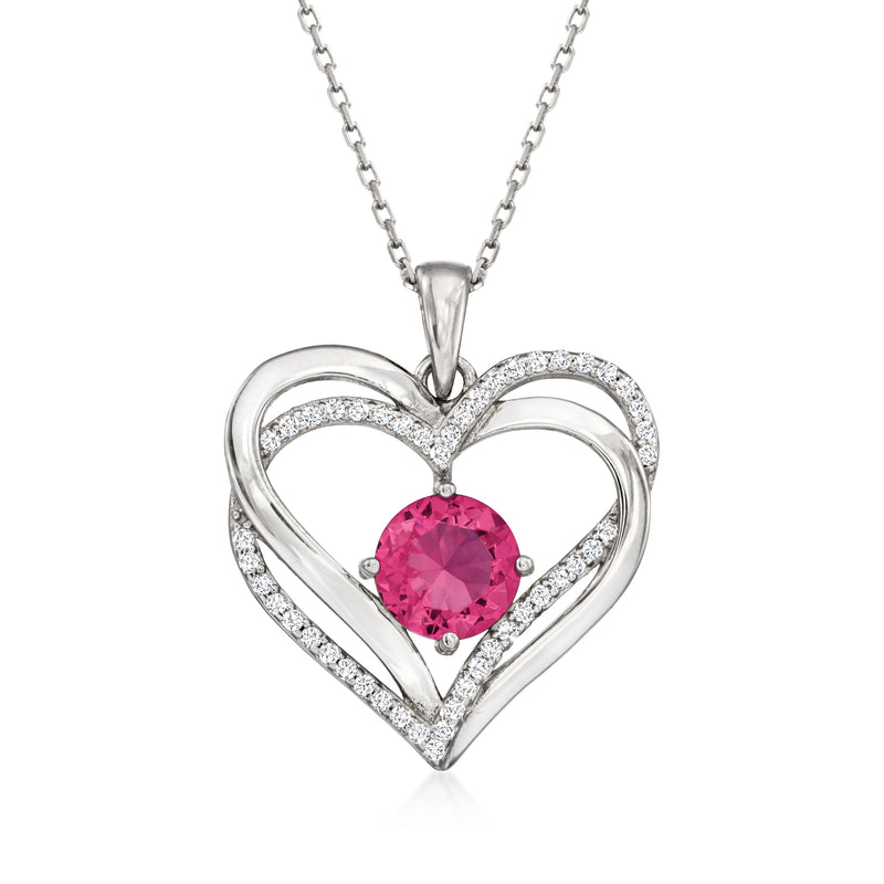 Sterling silver heart pendant necklace with pink CZ heart