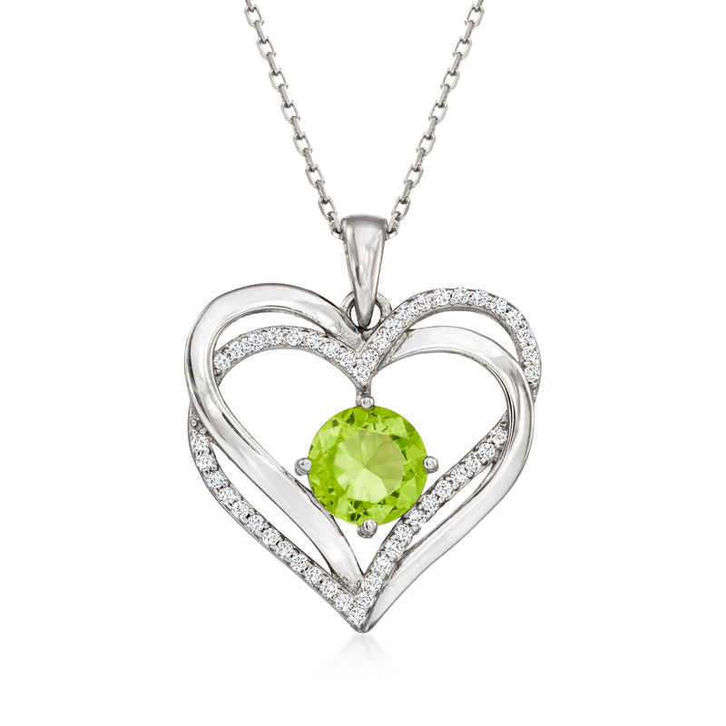 Sterling silver heart pendant necklace with light green CZ heart