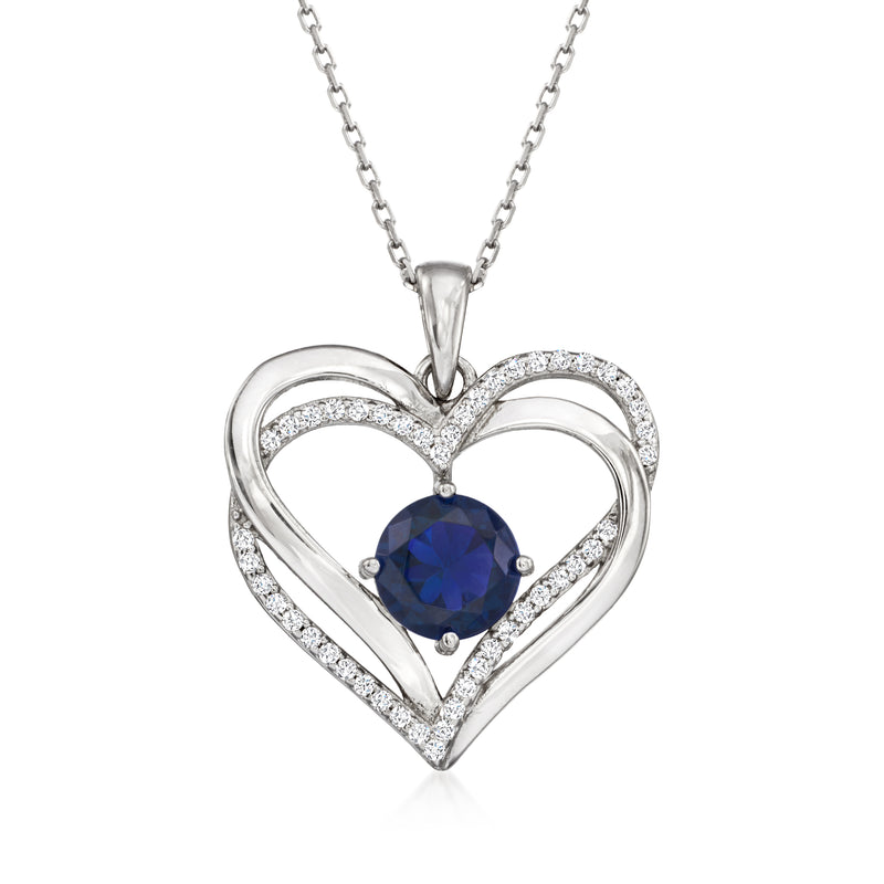 Sterling silver heart pendant necklace with dark blue CZ heart