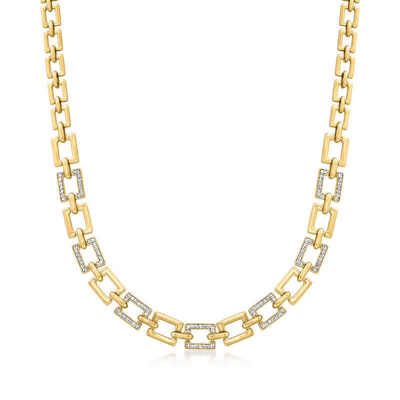 18kt gold over sterling diamond rectangular-link necklace with small square accents