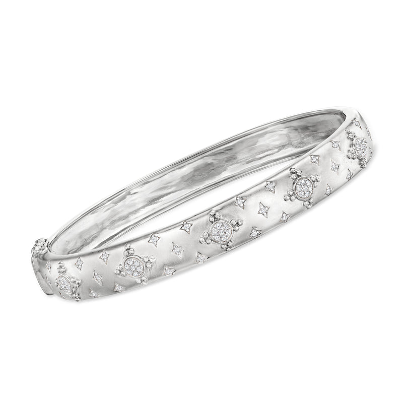 Sterling silver diamond celestial bangle bracelet with star and moon motifs