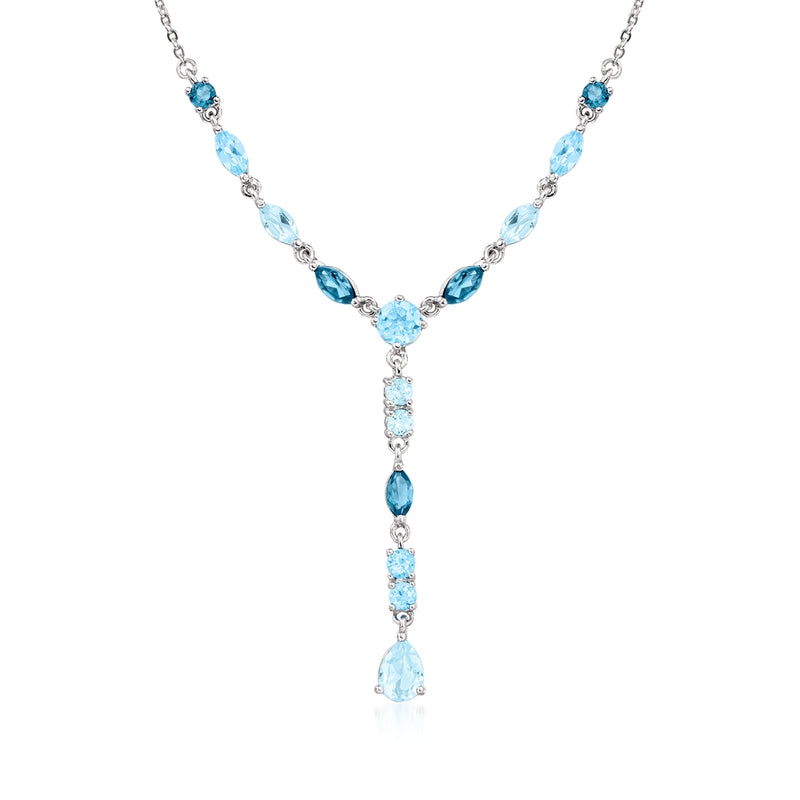Sterling silver Y-necklace with blue topaz teardrop stations and pendant