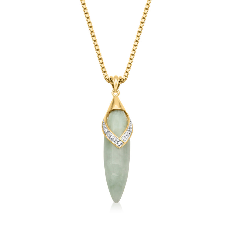 Gold over sterling jade teardrop pendant necklace with diamond accents bezel