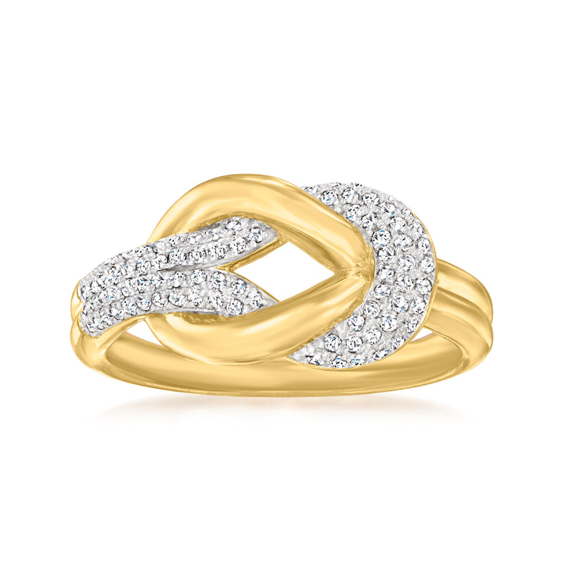 18kt gold over sterling diamond knot ring with pavé accents