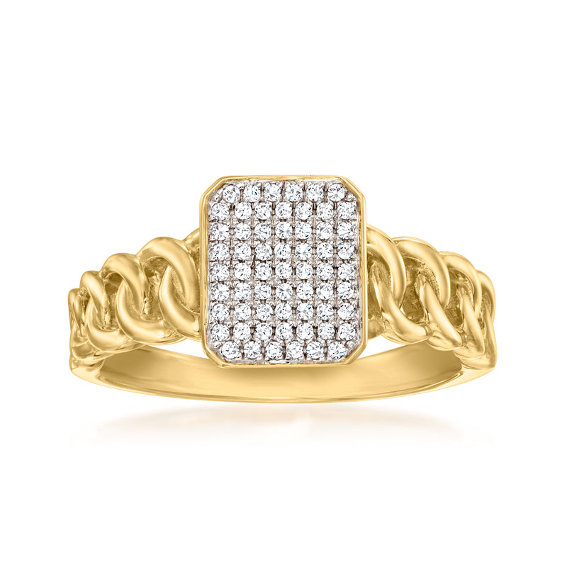 Gold over sterling diamond cluster curb-link ring with square halo of sparkling stones