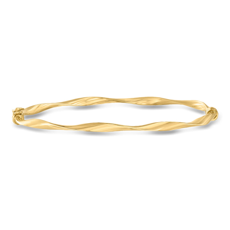 10kt yellow gold twisted bangle bracelet, open end with small round bead details