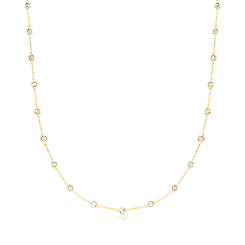 Vintage 18k yellow gold diamond station necklace with oval links and round-cut stones