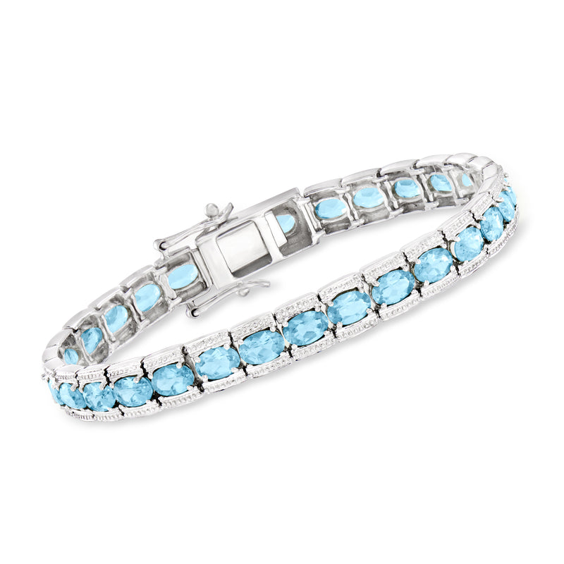Sterling silver tennis bracelet with sky blue oval topaz gemstones