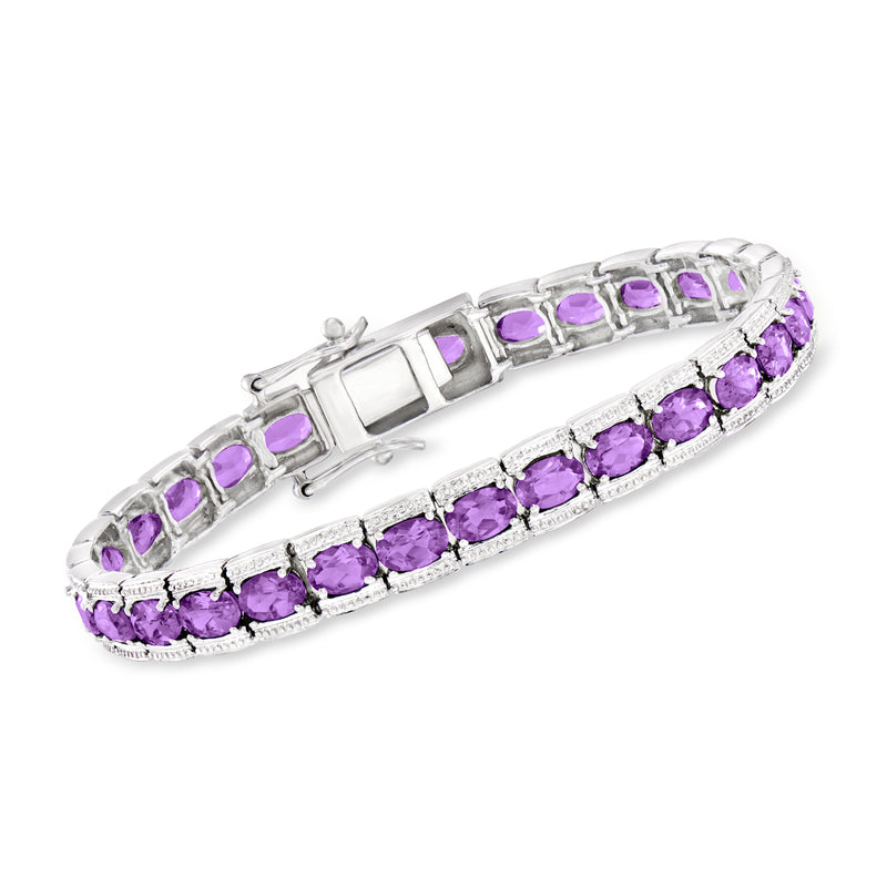 Sterling silver tennis bracelet with oval purple amethyst stones
