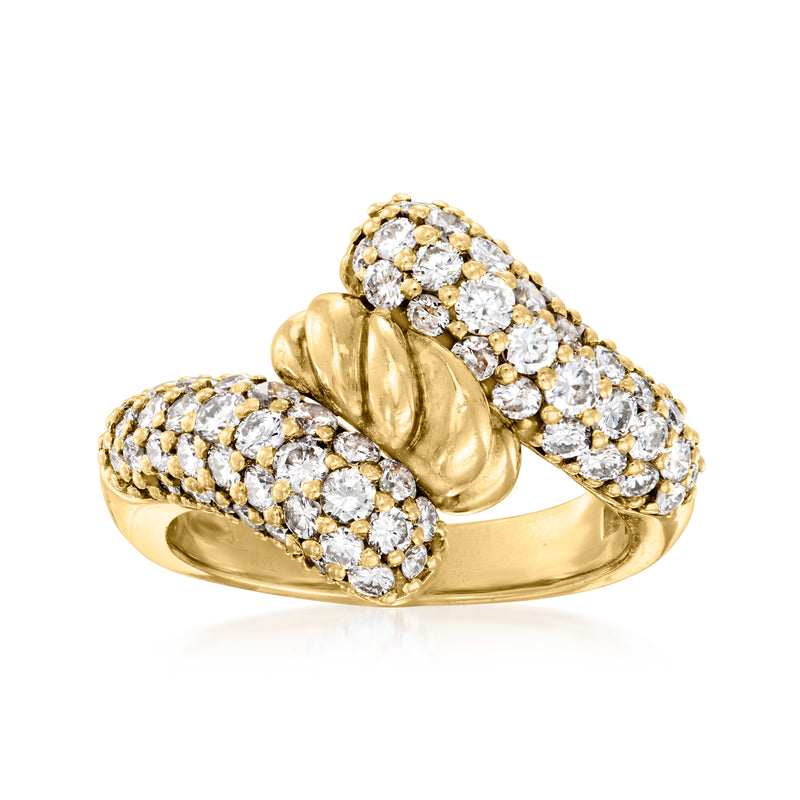 Hammerman Brothers vintage yellow gold bypass diamond ring with round stone clusters