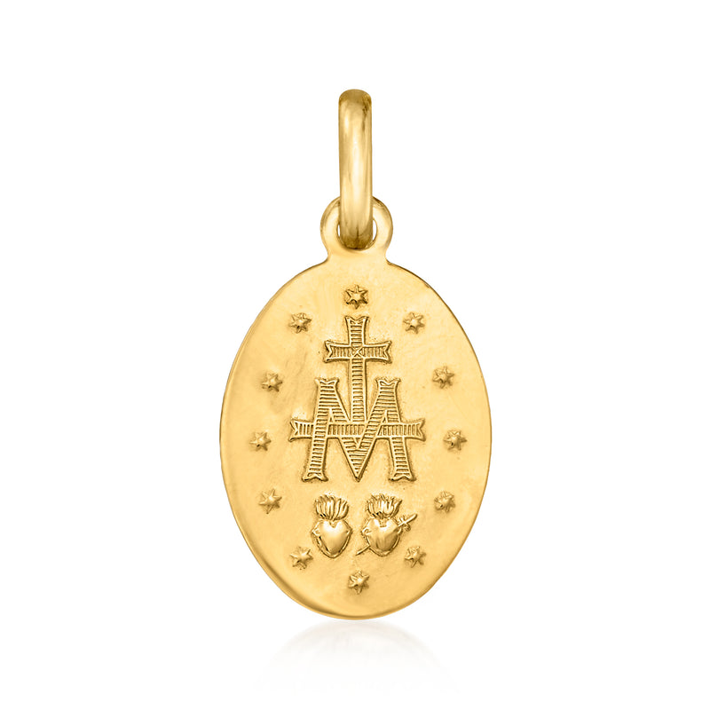 Yellow gold Miraculous Medal pendant reverse with cross and floral marks