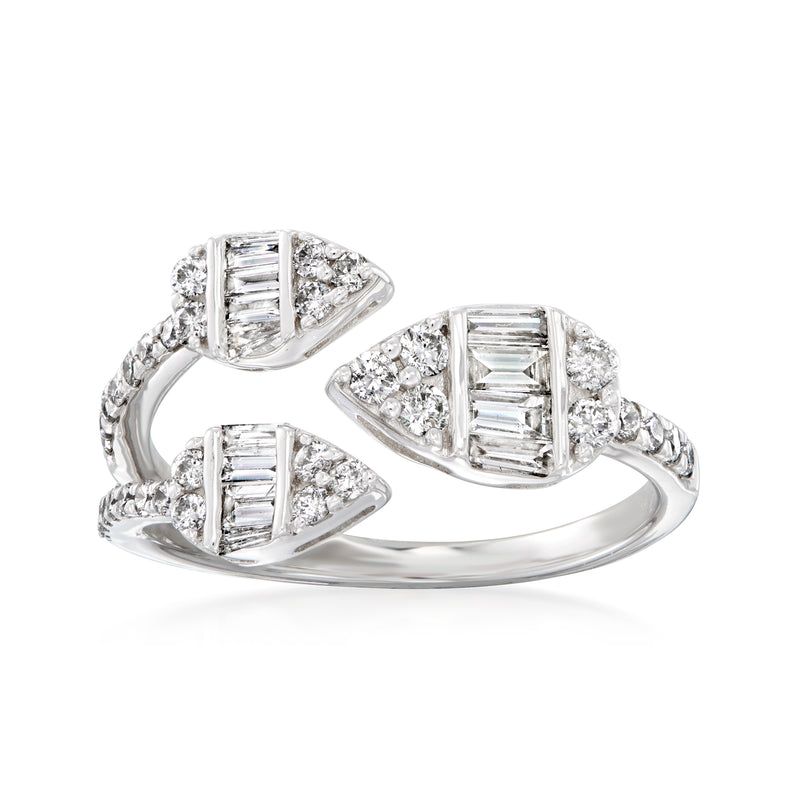 Vintage diamond teardrop cocktail ring in 18kt white gold with baguette-cut accents