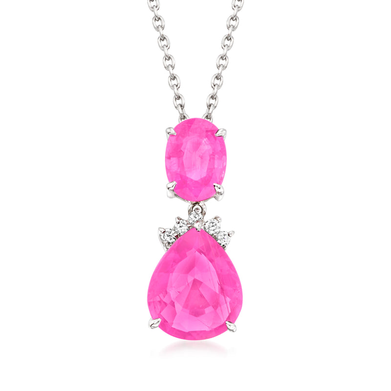 Pink tourmaline and diamond pendant necklace in 18kt white gold with two oval stones