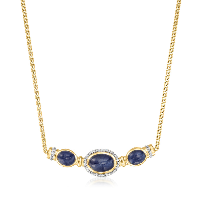 18kt gold over sterling necklace with oval blue sapphire stones and white zircon accents