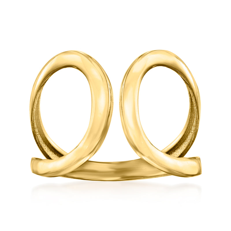 14kt yellow gold open-space ring with two rounded open loops